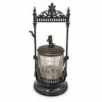 Antique Victorian Pickle Castor, Etched Glass with Dog Finial, 1890