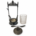 Antique Victorian Pickle Castor, Etched Glass with Dog Finial, 1890