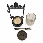 Antique Victorian Pickle Castor, Etched Glass with Dog Finial, 1890