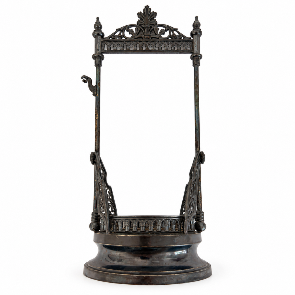 Antique Victorian Pickle Castor, Etched Glass with Dog Finial, 1890