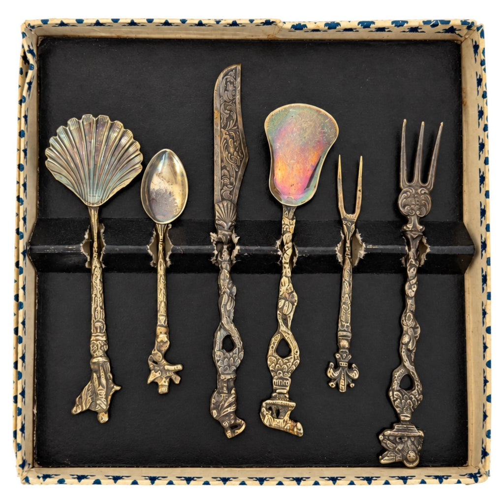 Vintage Florentine Six-Piece Serving Set in Original Box, Italy, 1950s