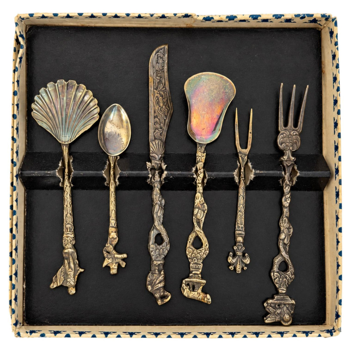 Vintage Florentine Six-Piece Serving Set in Original Box, Italy, 1950s