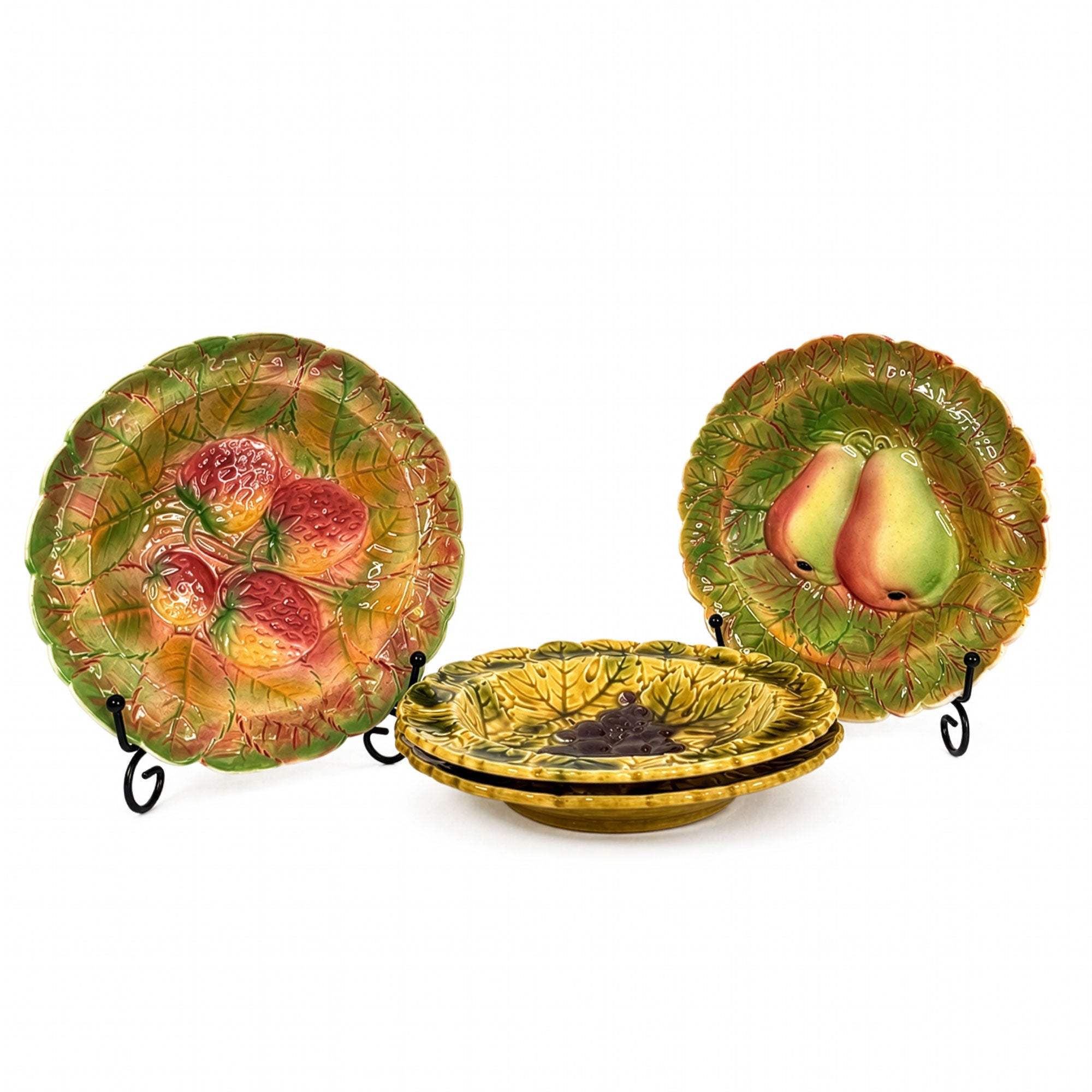 French Majolica Fruit Plates by Sarreguemines, Circa 1890