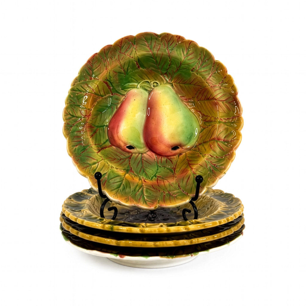 Hand-Painted French Majolica Fruit Plates Set by Sarreguemines, 1890 — image 4
