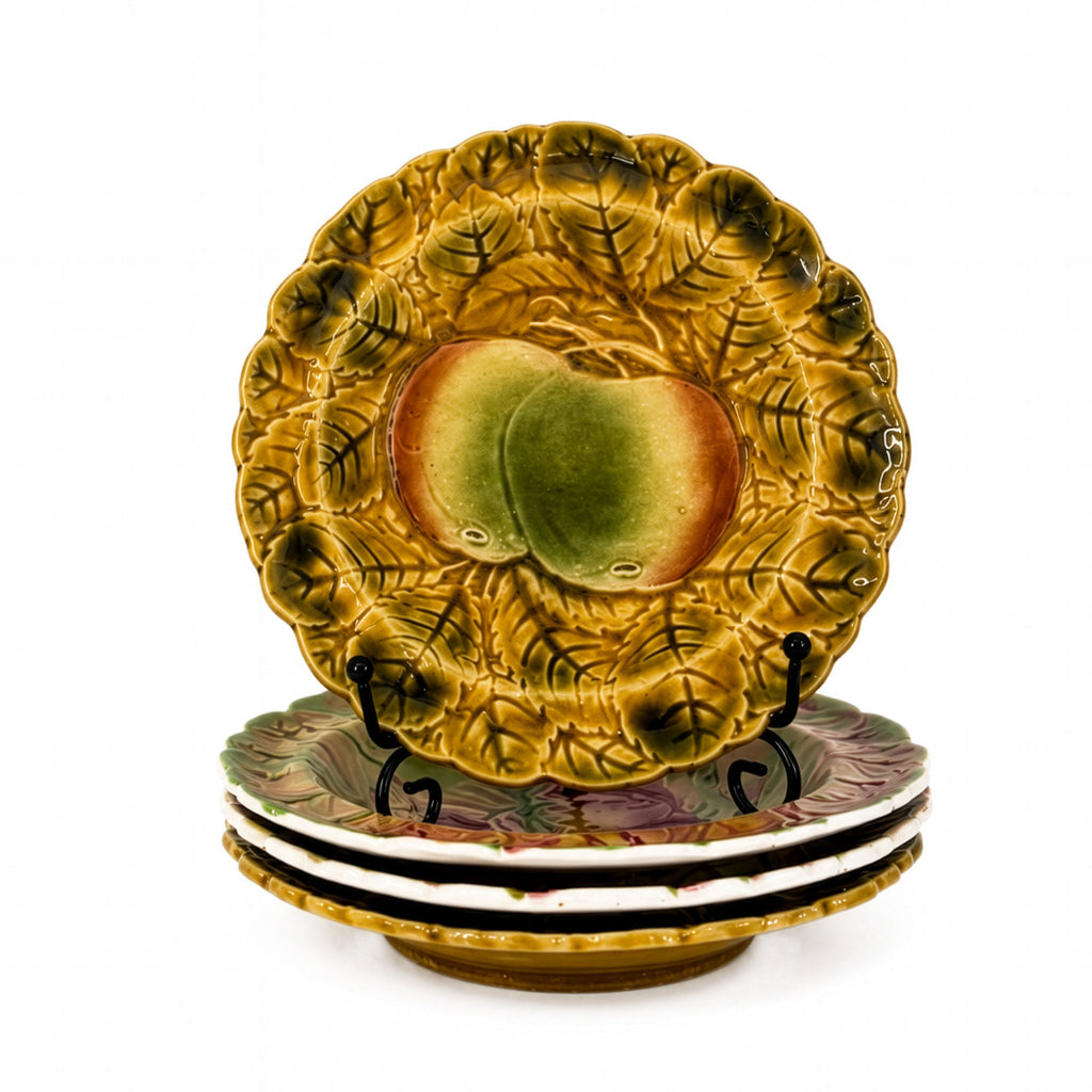 French Majolica Fruit Plates by Sarreguemines, Circa 1890