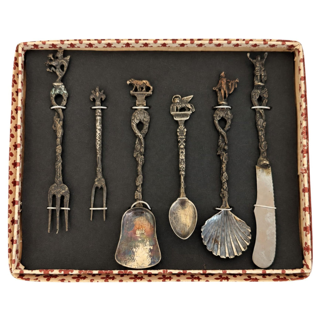 Vintage Florentine Six-Piece Serving Set, Figural Handles, Italy, 1950