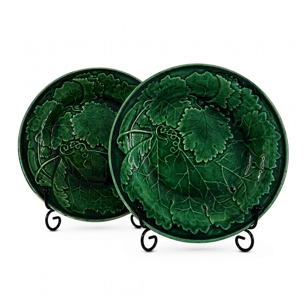 Set of Four Antique Majolica Salad Plates, Grape Vine Relief — image 4