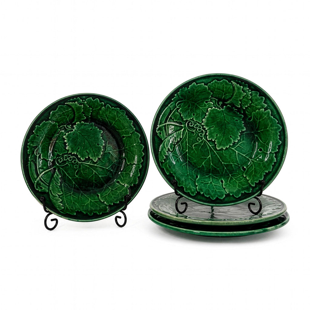 Set of Four Antique Majolica Salad Plates, Grape Vine Relief — image 5