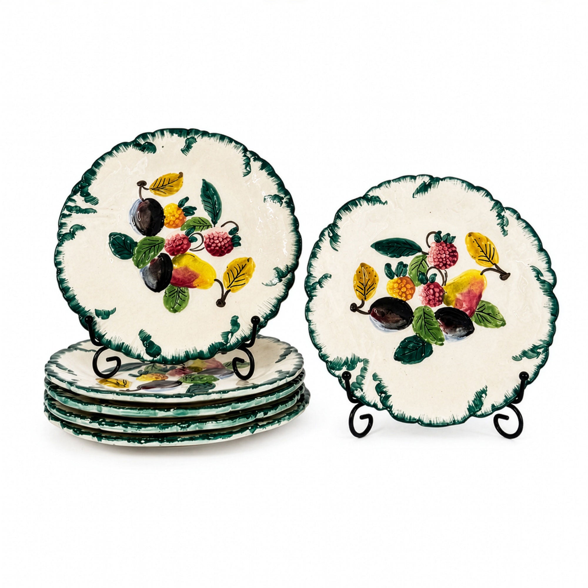 Italian Majolica Style Hand-Painted Salad or Dessert Plates
