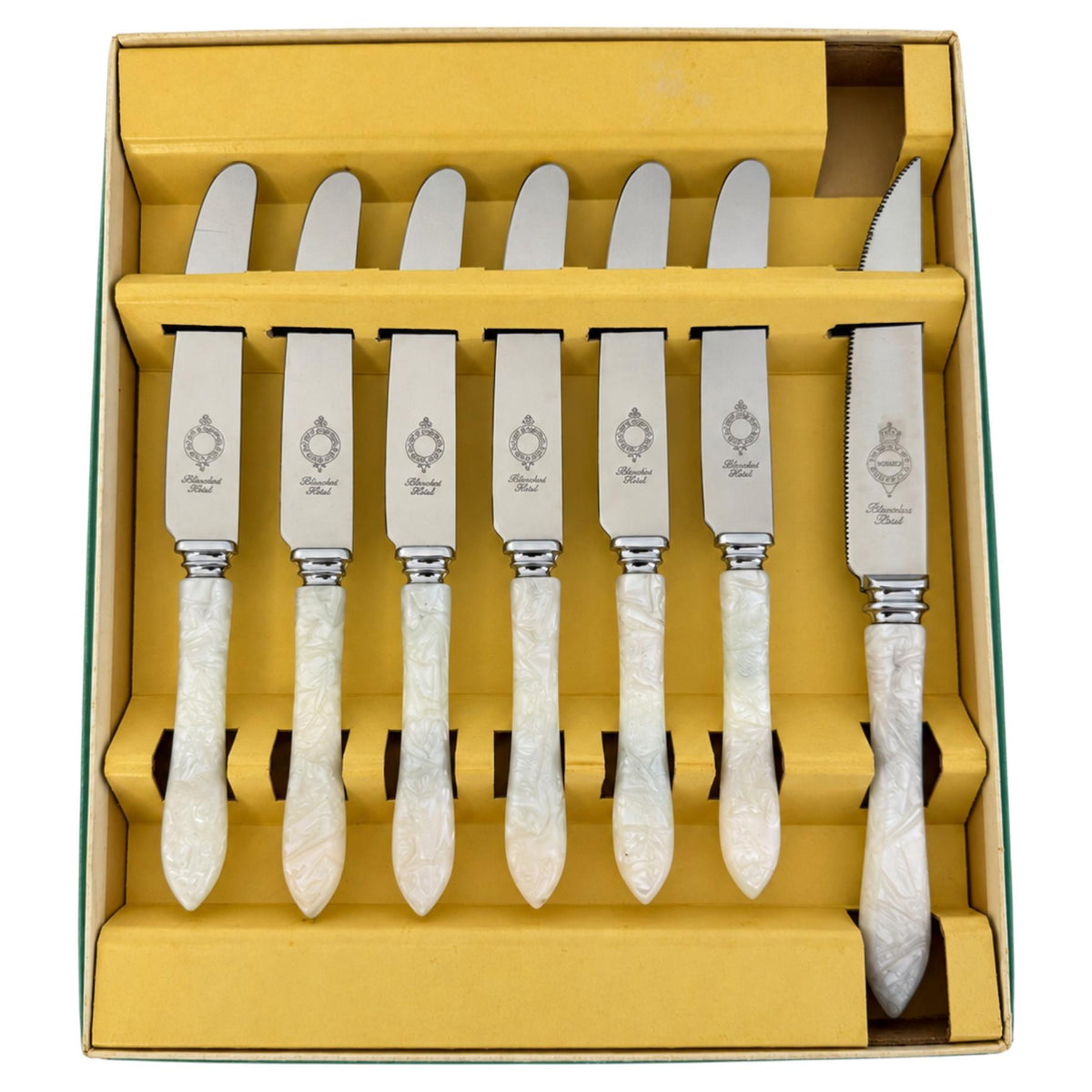 Vintage English Cutlery Set, 7-Piece Mother-of-Pearl Knives, Sheffield
