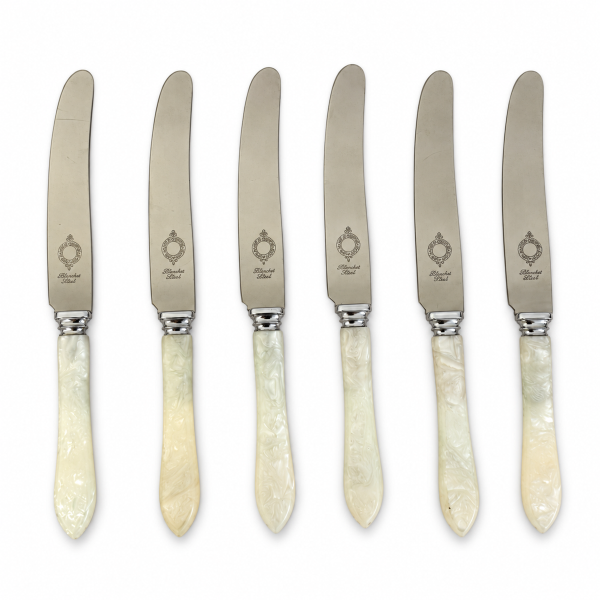 Vintage English Cutlery Set, 7-Piece Mother-of-Pearl Knives, Sheffield