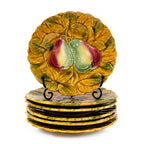 Antique Set of Six French Sarreguemines Majolica Fruit Plates, Circa 1890–1910