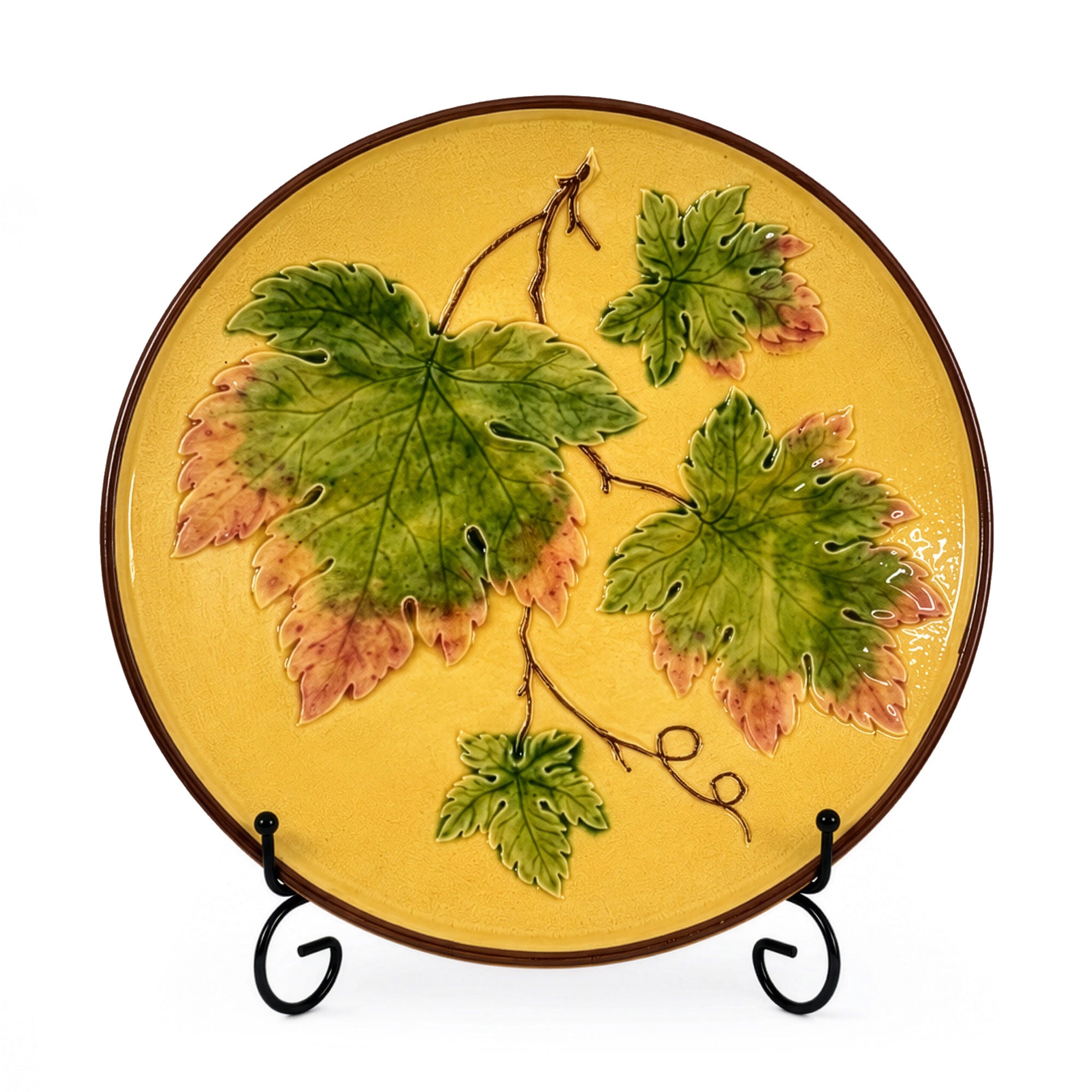 Antique German Majolica Grape Leaf Dessert Service, Circa 1900