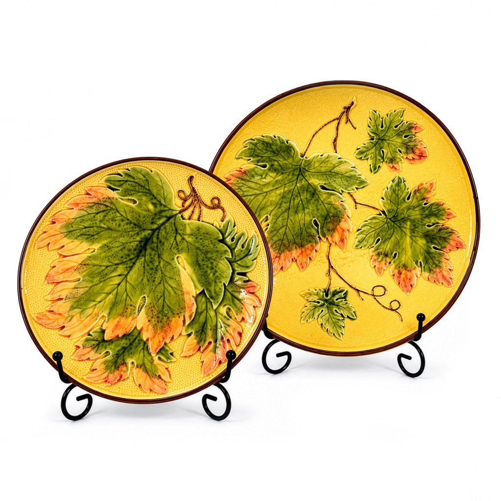 Antique German Majolica Grape Leaf Dessert Service, Circa 1900