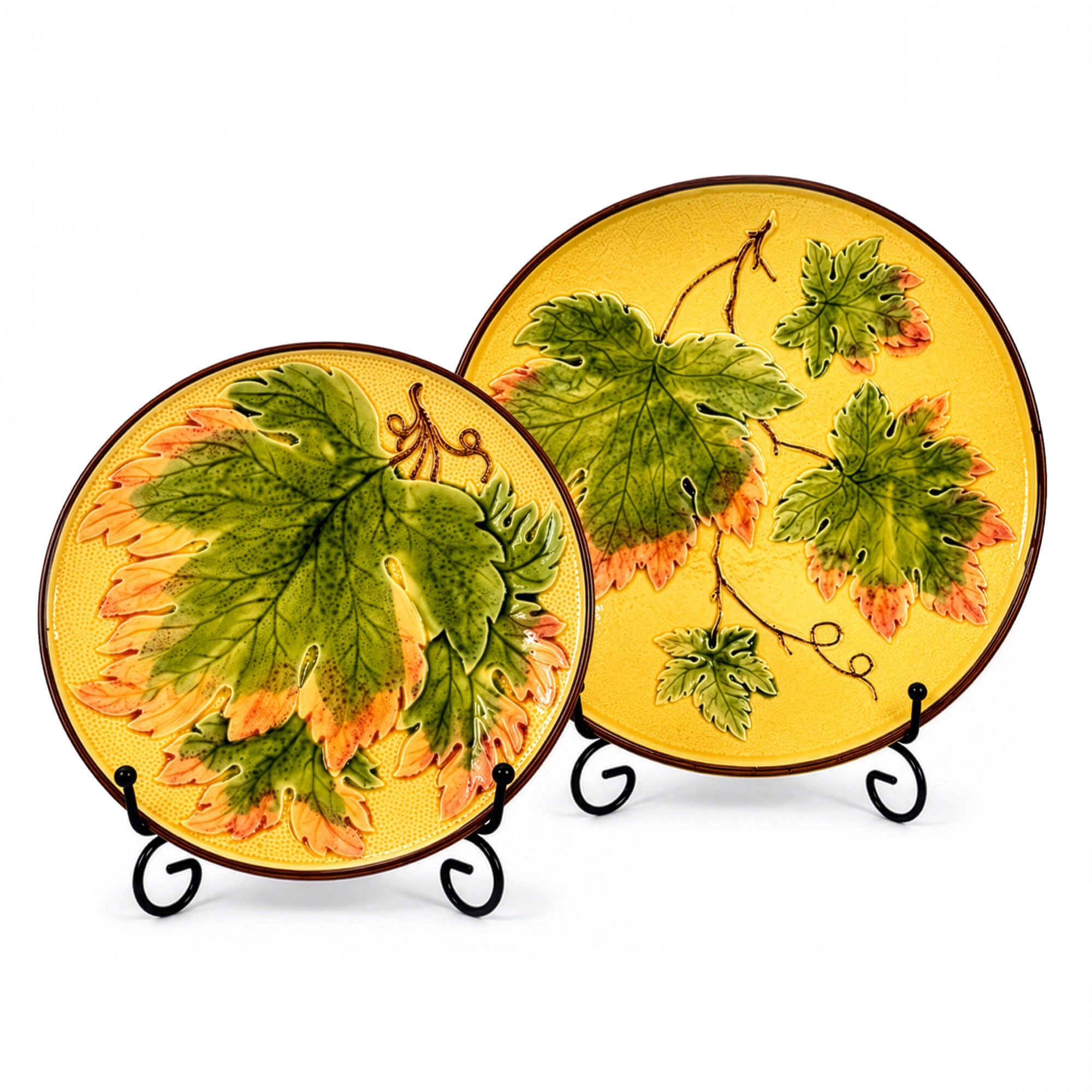 Antique German Majolica Grape Leaf Dessert Service, Circa 1900