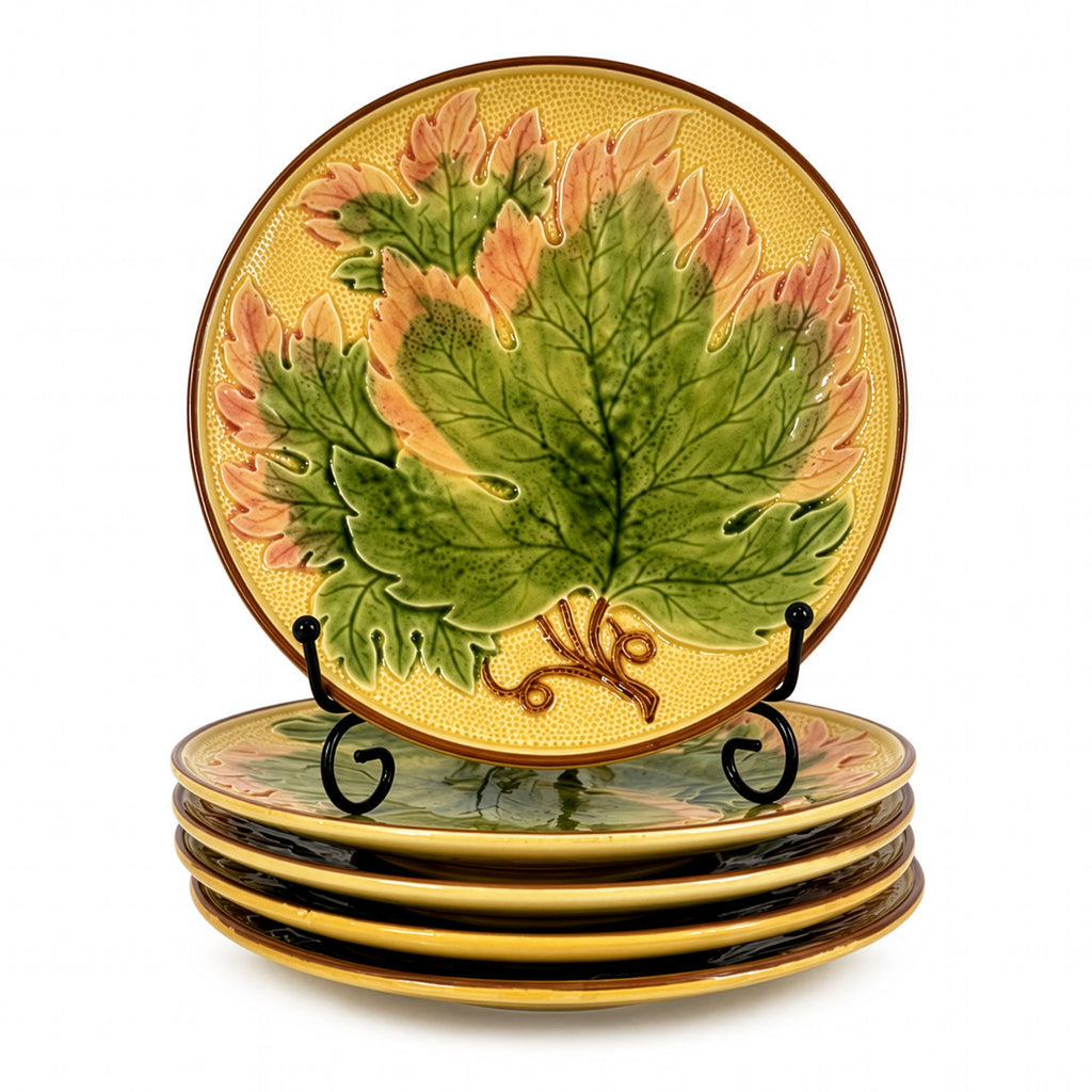 Antique German Majolica Grape Leaf Dessert Service, Circa 1900