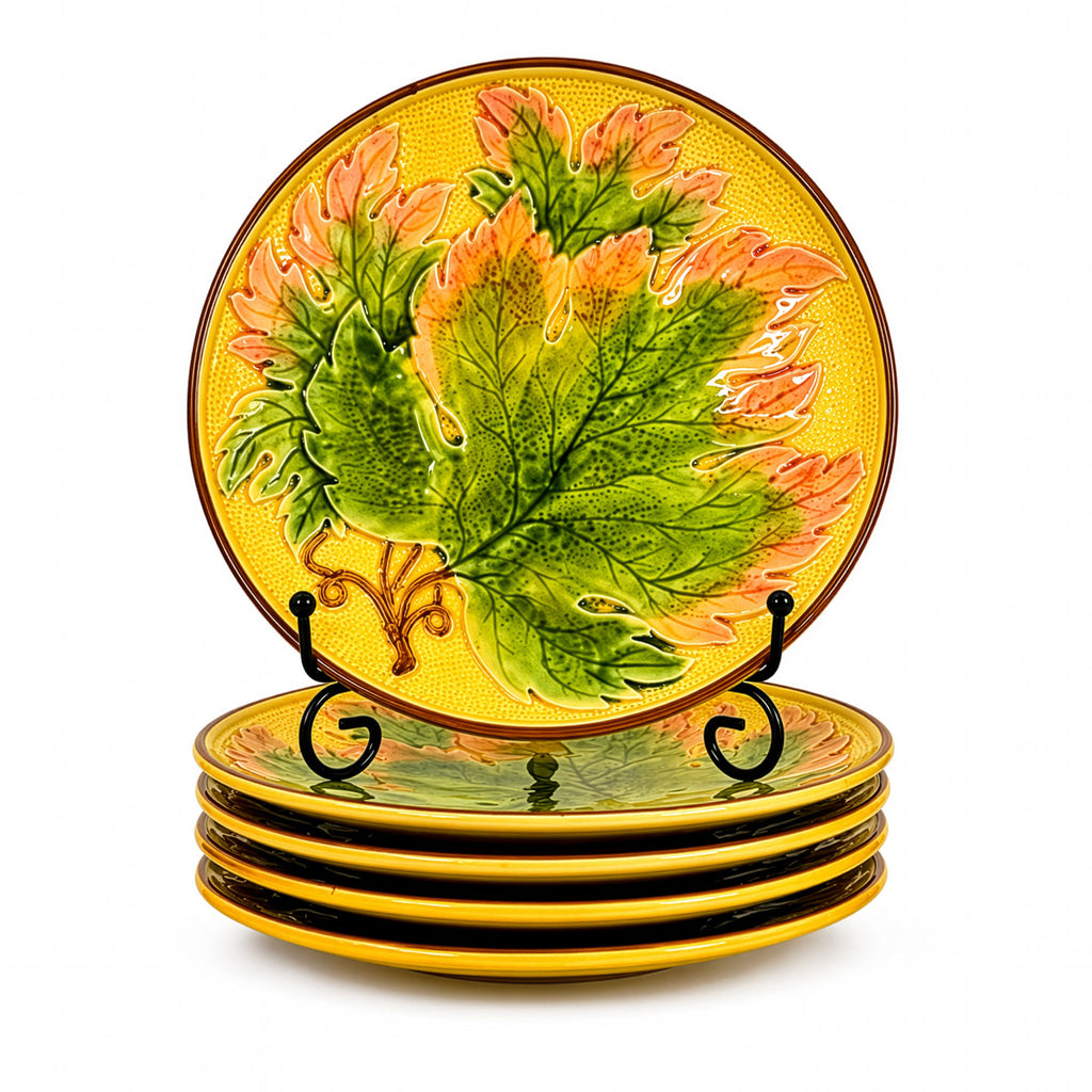 Antique German Majolica Grape Leaf Dessert Service, Circa 1900