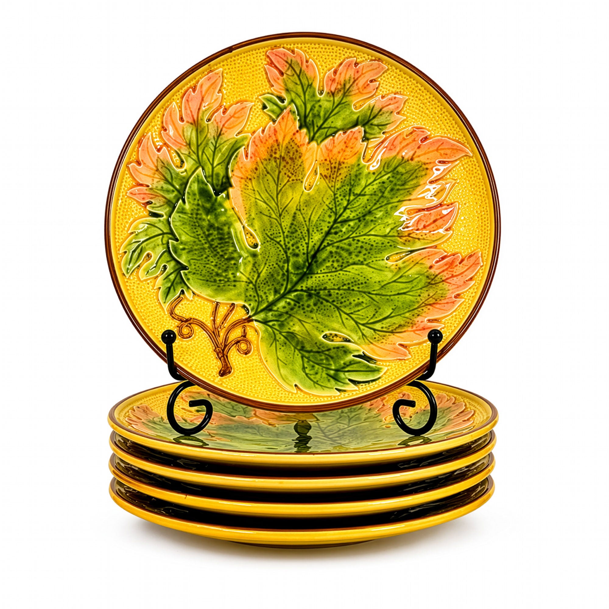 Antique German Majolica Grape Leaf Dessert Service, Circa 1900