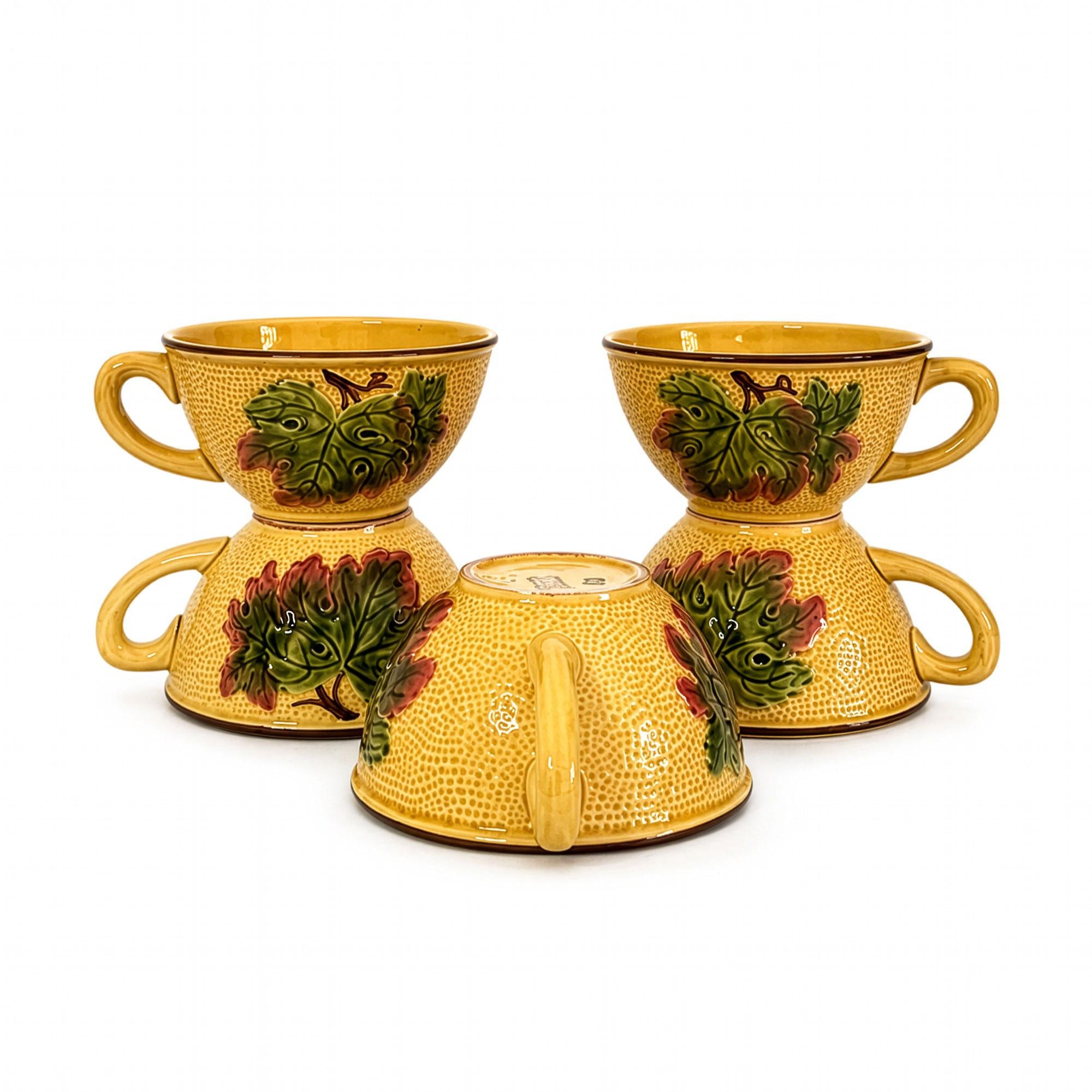 West German Majolica Snack Set with Cup and Snack Plates, Circa 1960 — image 9