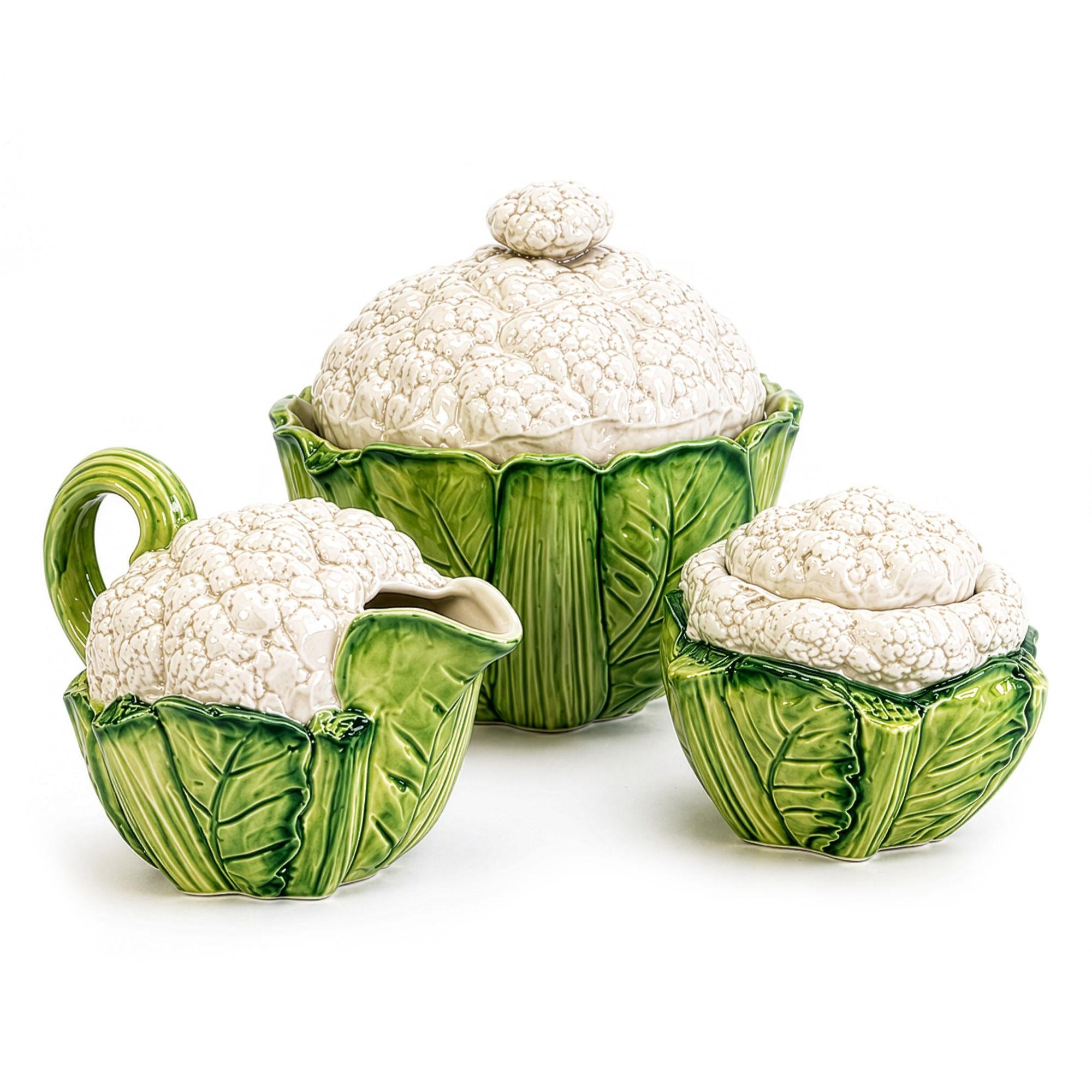 Fitz and Floyd Vintage Ceramic Serving Set, Cauliflower Motif, 1989 — image 2
