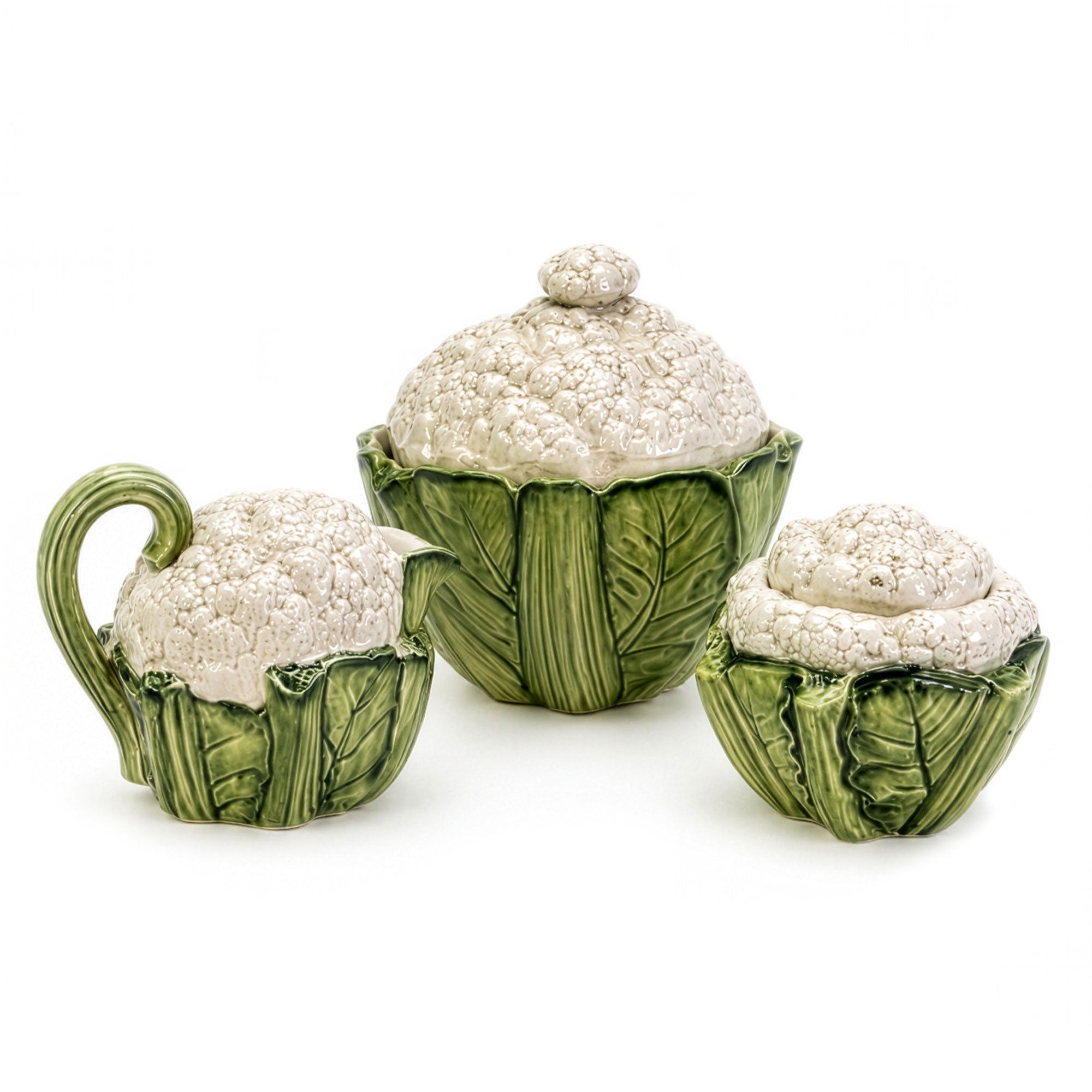 Fitz and Floyd Cauliflower Majolica Style Tea Set, 1983
