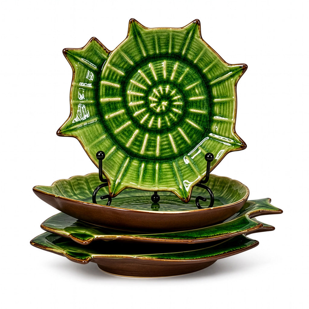Green Majolica Style Seashell Appetizer Plates, Set of Four, Mid-Century
