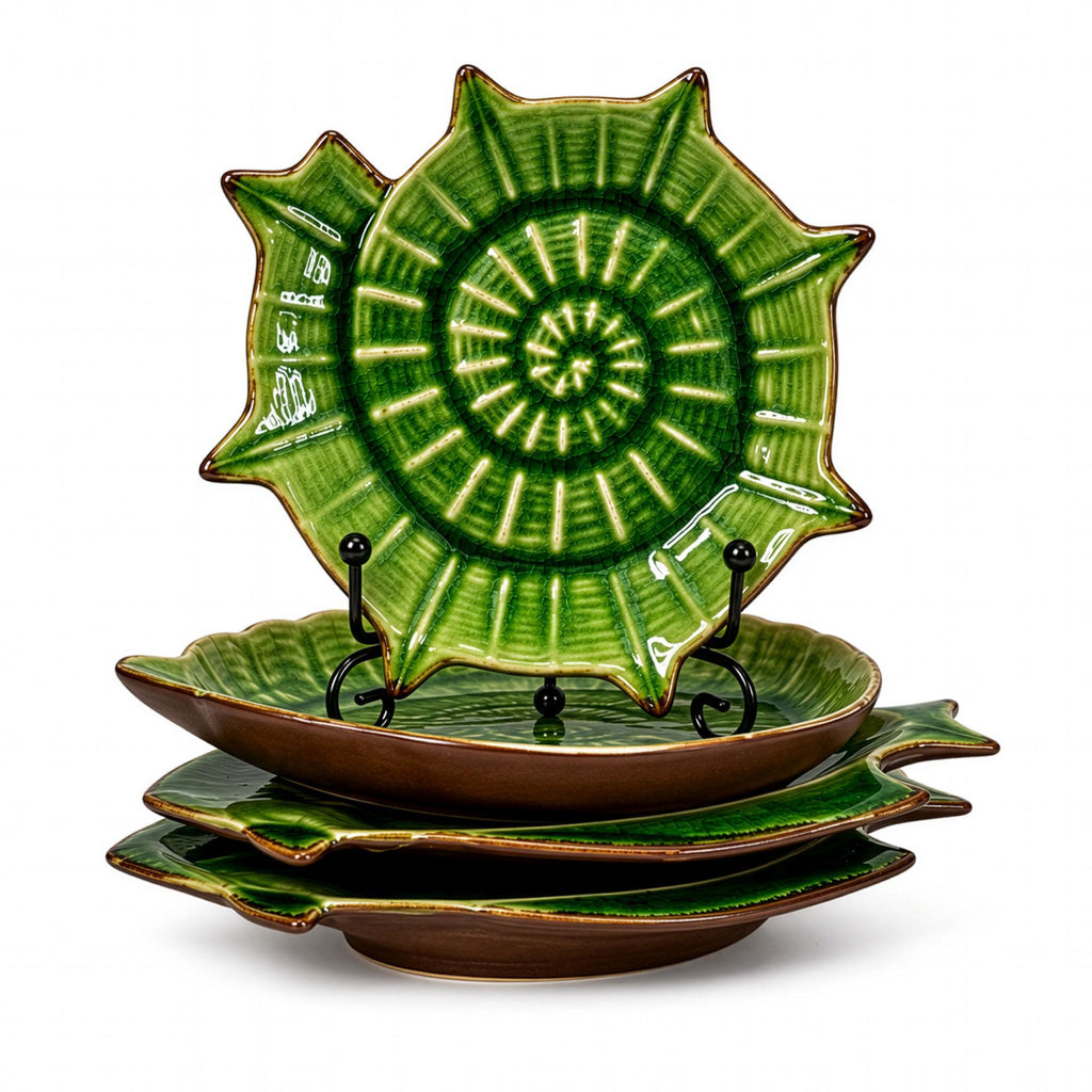 Mid-Century Green Majolica Seashell Plates, Set of Four, Italy, 1960 — image 2