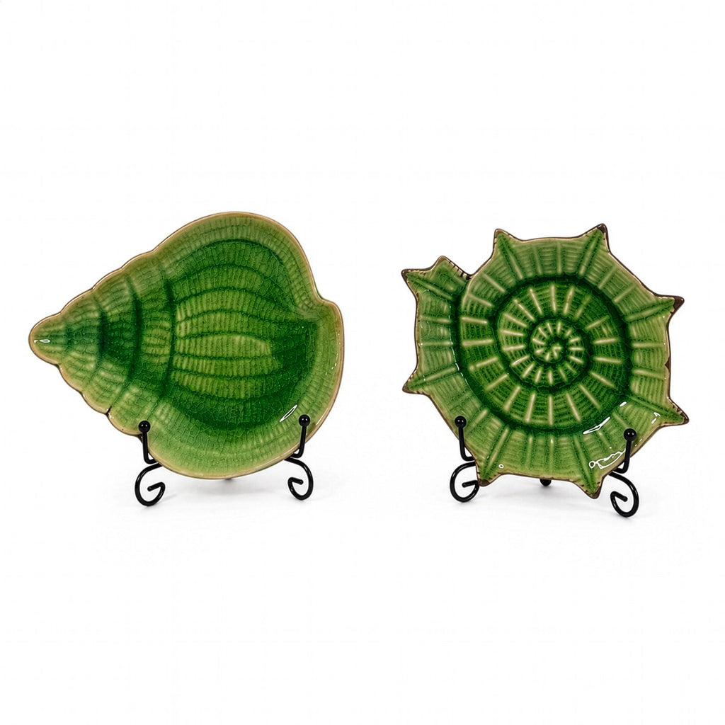 Mid-Century Green Majolica Seashell Plates, Set of Four, Italy, 1960 — image 3