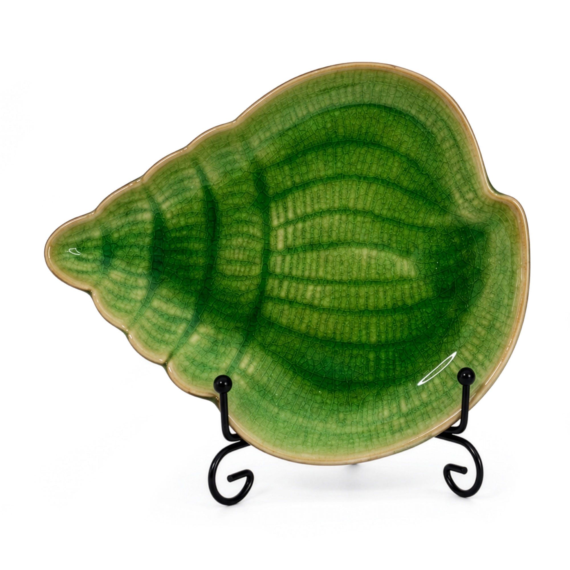 Green Majolica Style Seashell Appetizer Plates, Set of Four, Mid-Century