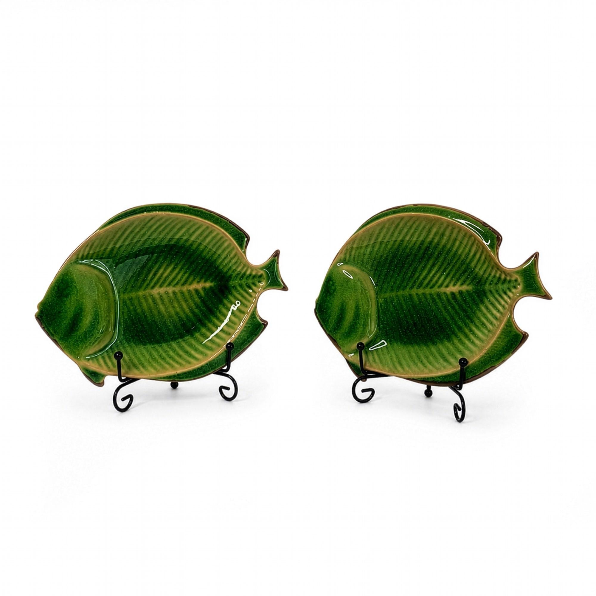Mid-Century Green Majolica Seashell Plates, Set of Four, Italy, 1960 — image 6