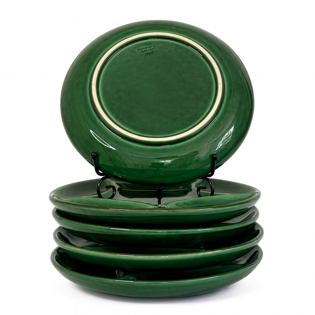 et of Six Zahner Keramik Green Glazed Pottery Plates, West Germany, Circa 1960s