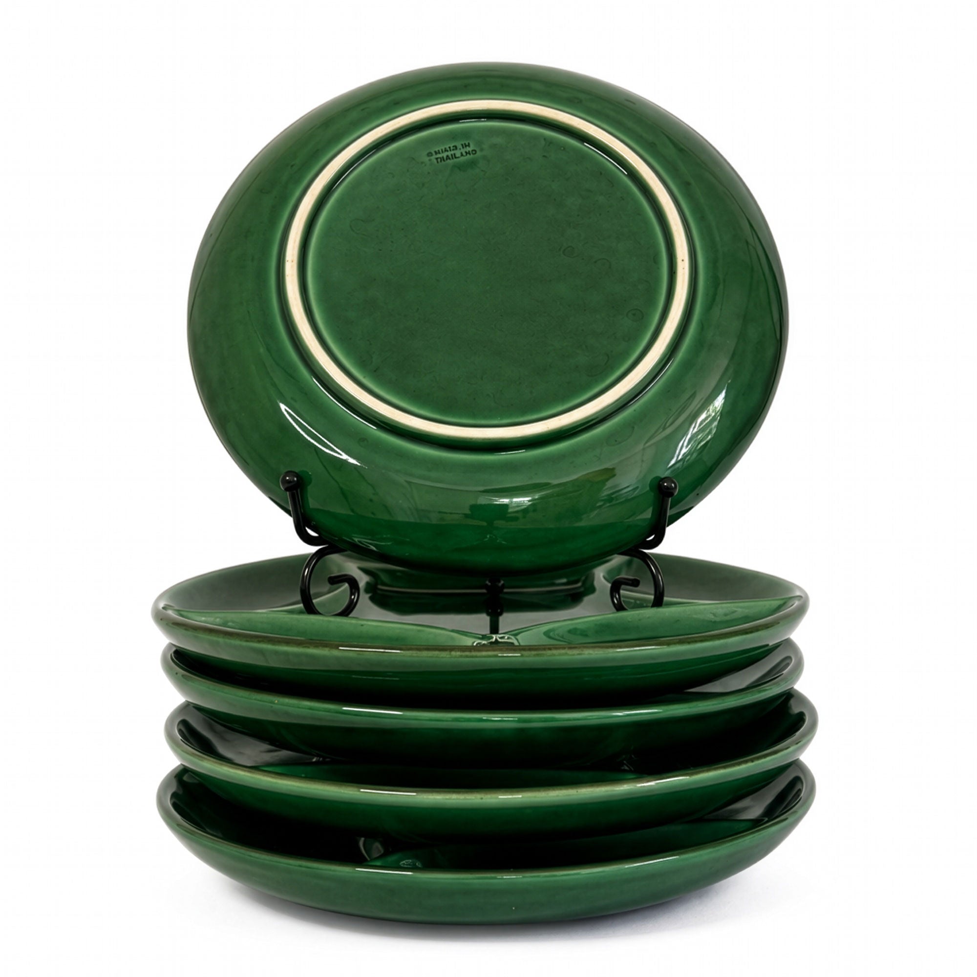 et of Six Zahner Keramik Green Glazed Pottery Plates, West Germany, Circa 1960s