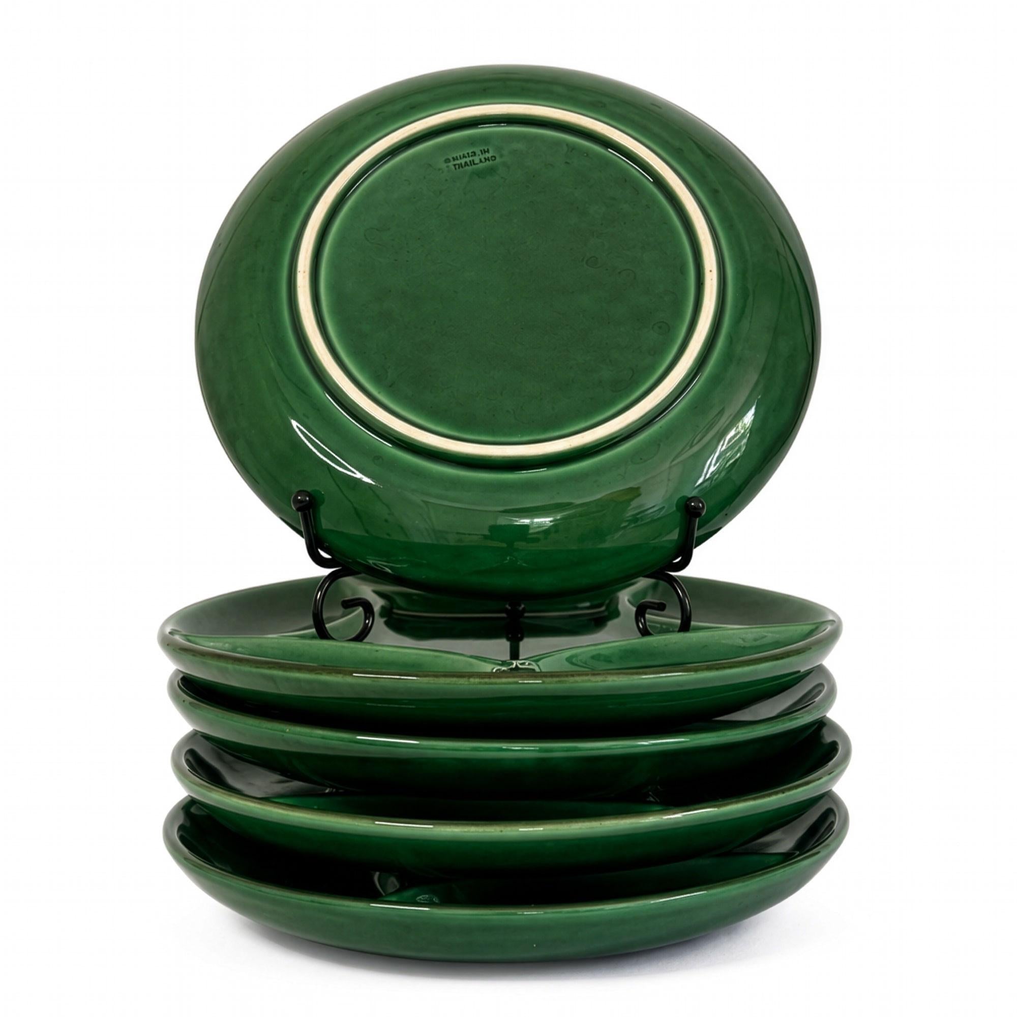 Set of Six Zahner Keramik Green Glazed Plates, West Germany, 1960s — image 4