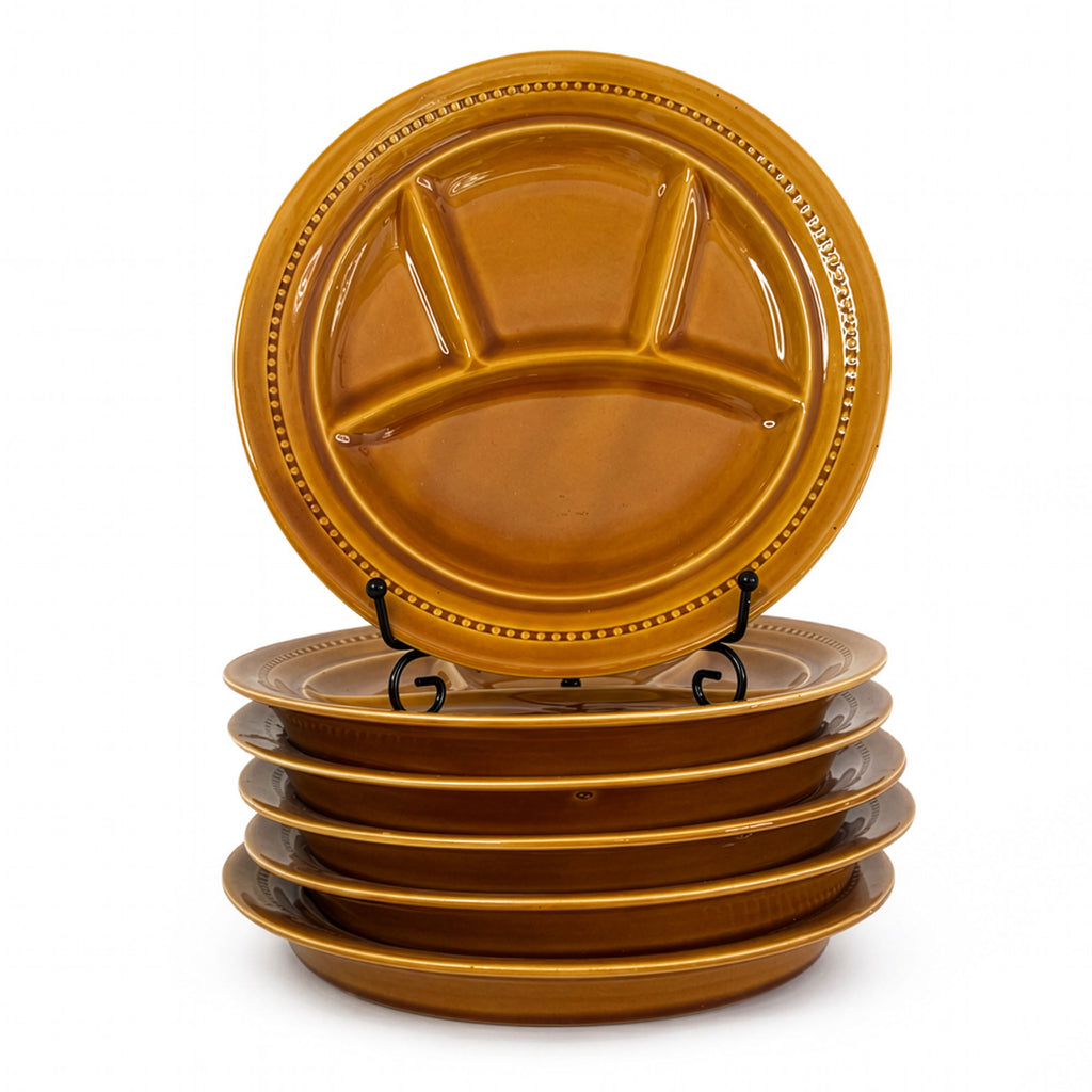 Set of Six French Lunéville Amber Glazed Fondue Plates, Mid-20th Century