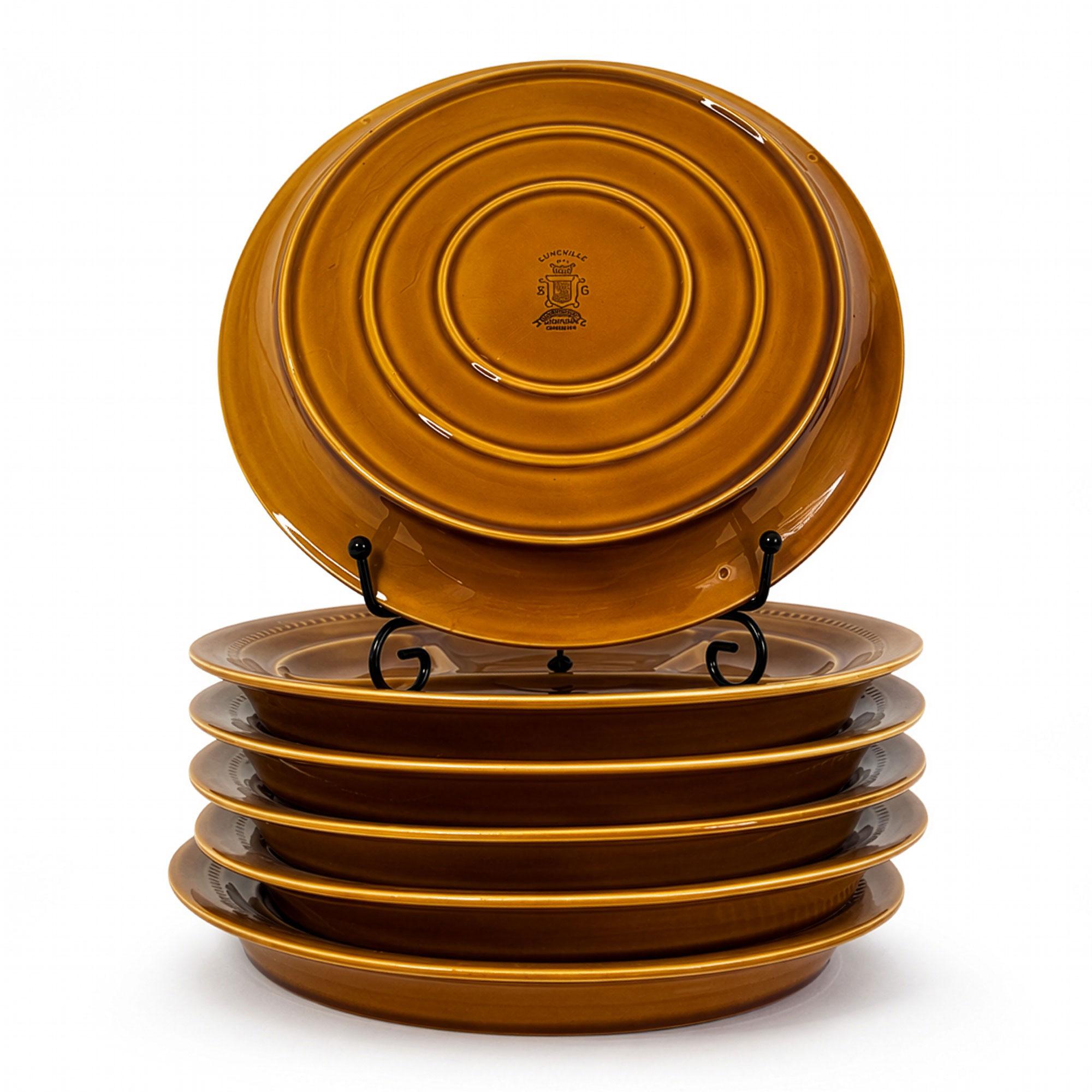 Set of Six French Lunéville Fondue Plates with Amber Glaze, 1960 — image 4