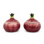 Fitz and Floyd Handcrafted Onion Form Covered Ceramic Jars, Pair — image 2