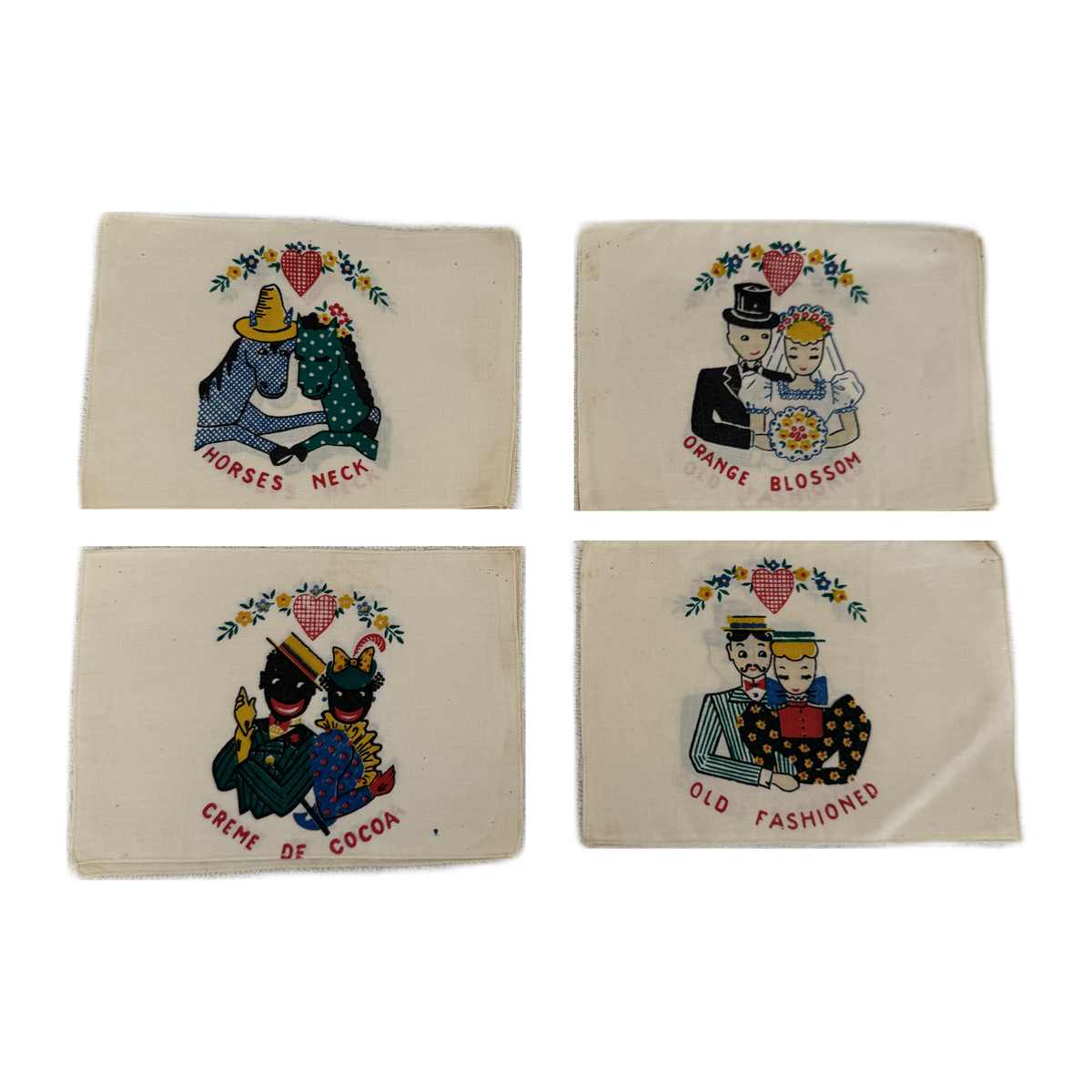 1940 Novelty Cocktail Napkins with Couples, Set of Eight