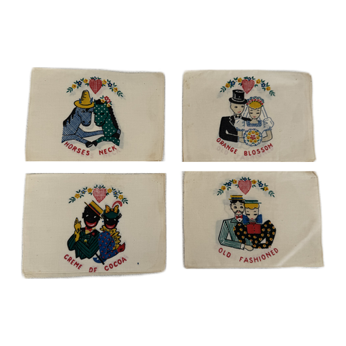 1940 Novelty Cocktail Napkins with Couples, Set of Eight