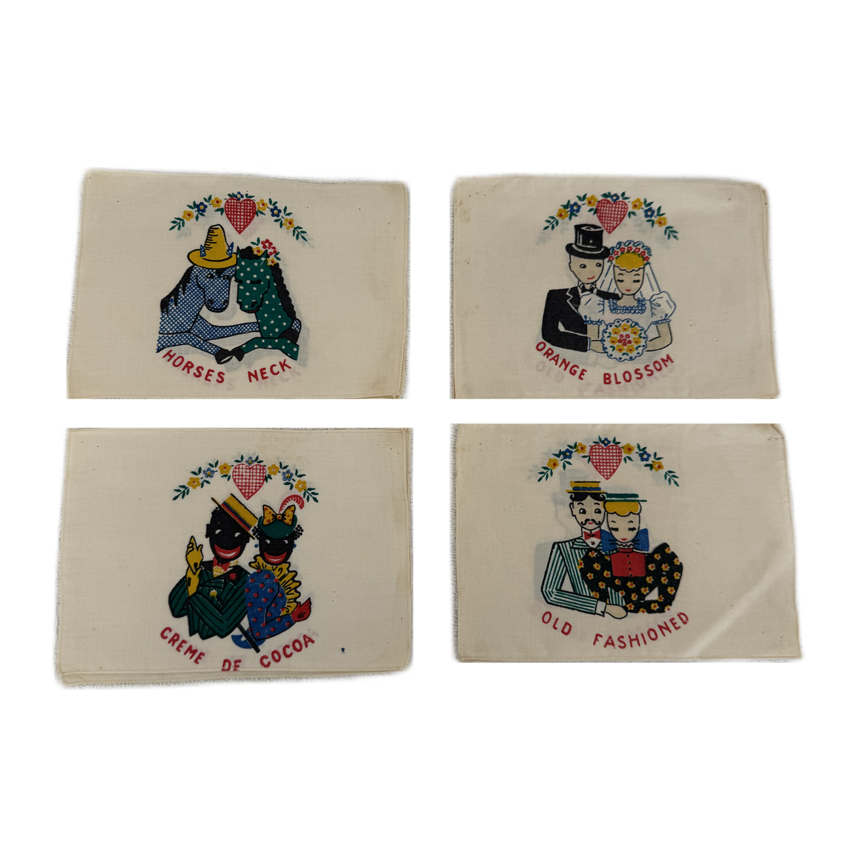 1940 Novelty Cocktail Napkins with Couples, Set of Eight