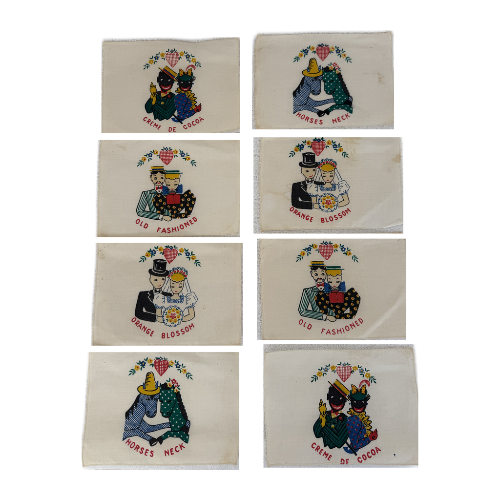 1940 Novelty Cocktail Napkins with Couples, Set of Eight