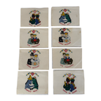 1940 Novelty Cocktail Napkins with Couples, Set of Eight