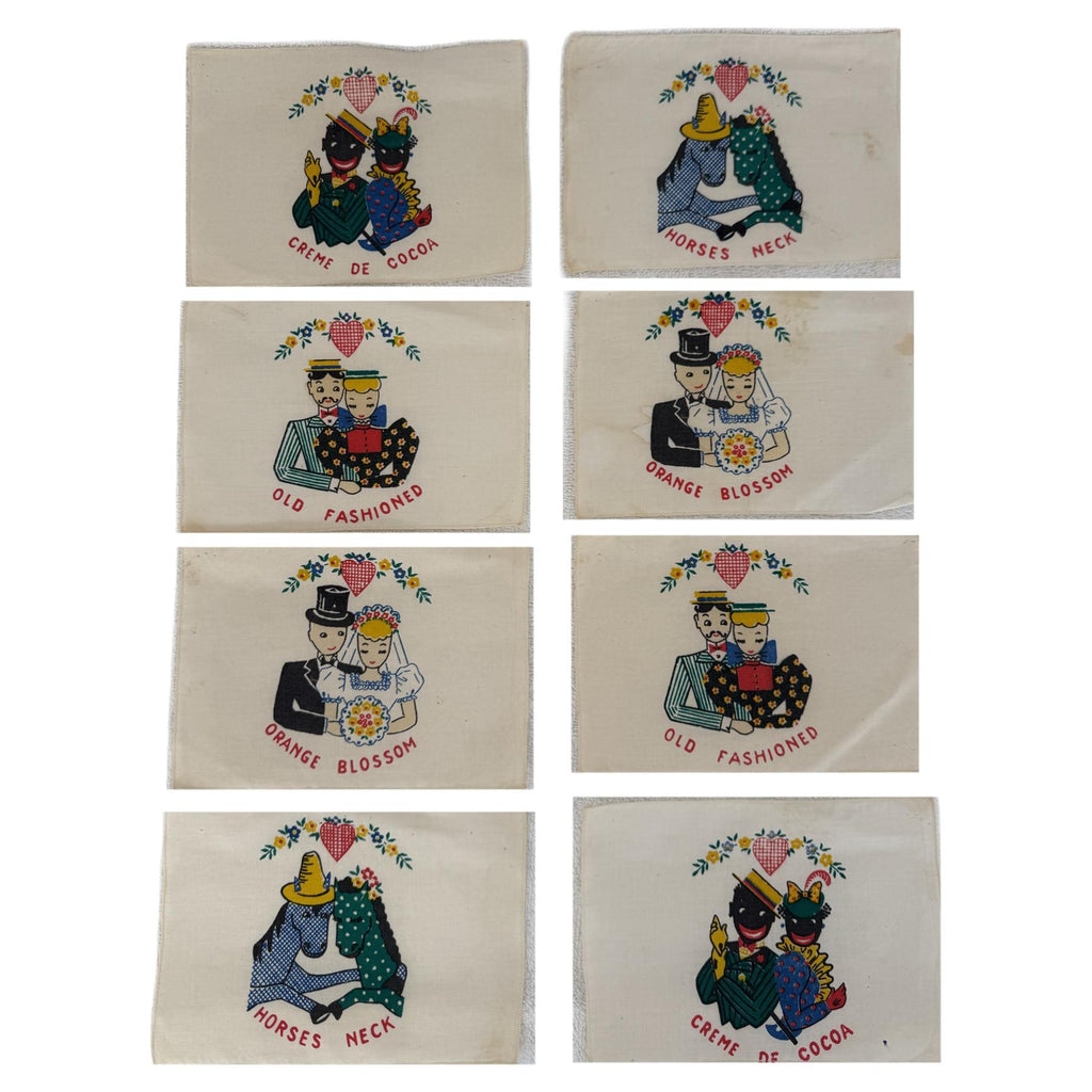 1940 Novelty Cocktail Napkins with Couples, Set of Eight