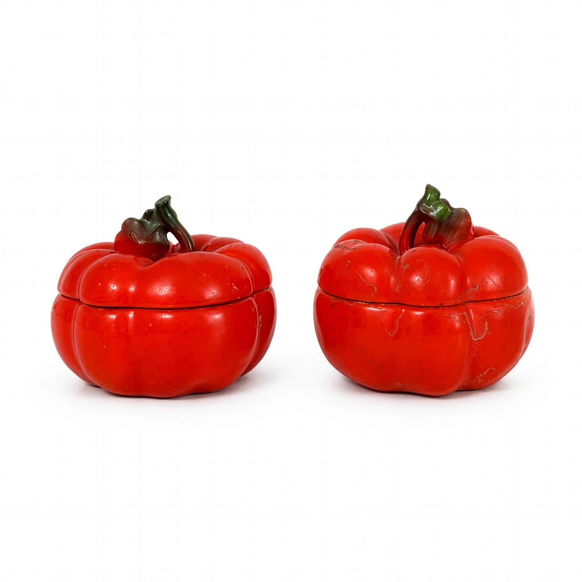 Royal Bayreuth Tomato Form Porcelain Salt Cellars, Bavaria, Circa 1900 — image 2