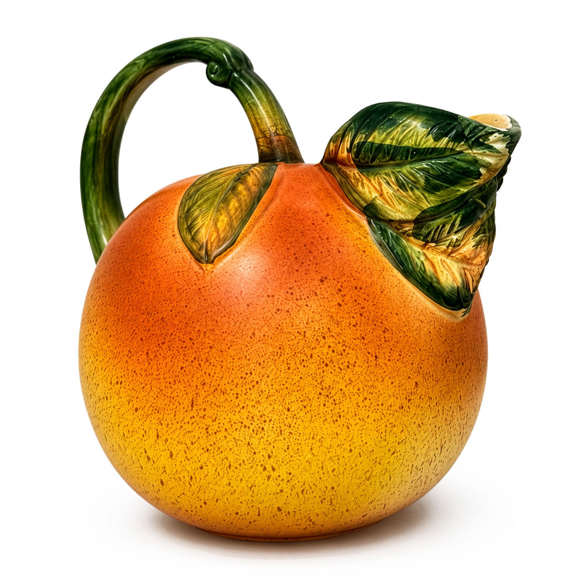 Vintage Italian Hand-Painted Peach Ceramic Pitcher — image 5