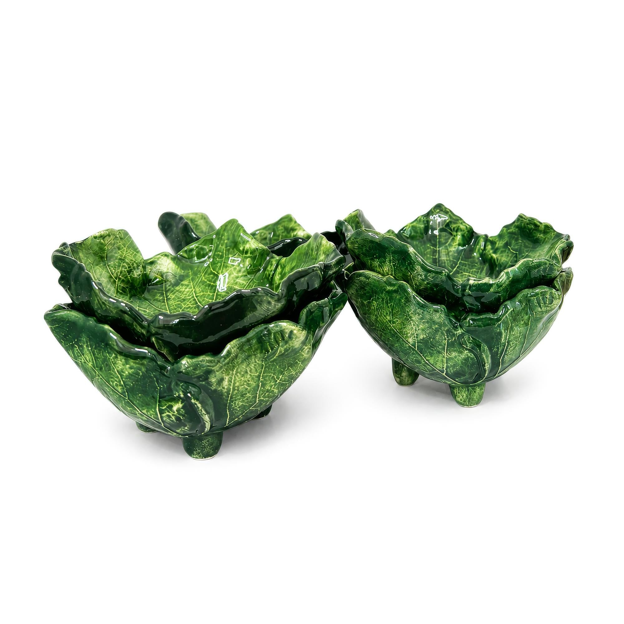 Set of Six Vintage Vietri Hand-Painted Italian Leaf Bowls — image 2