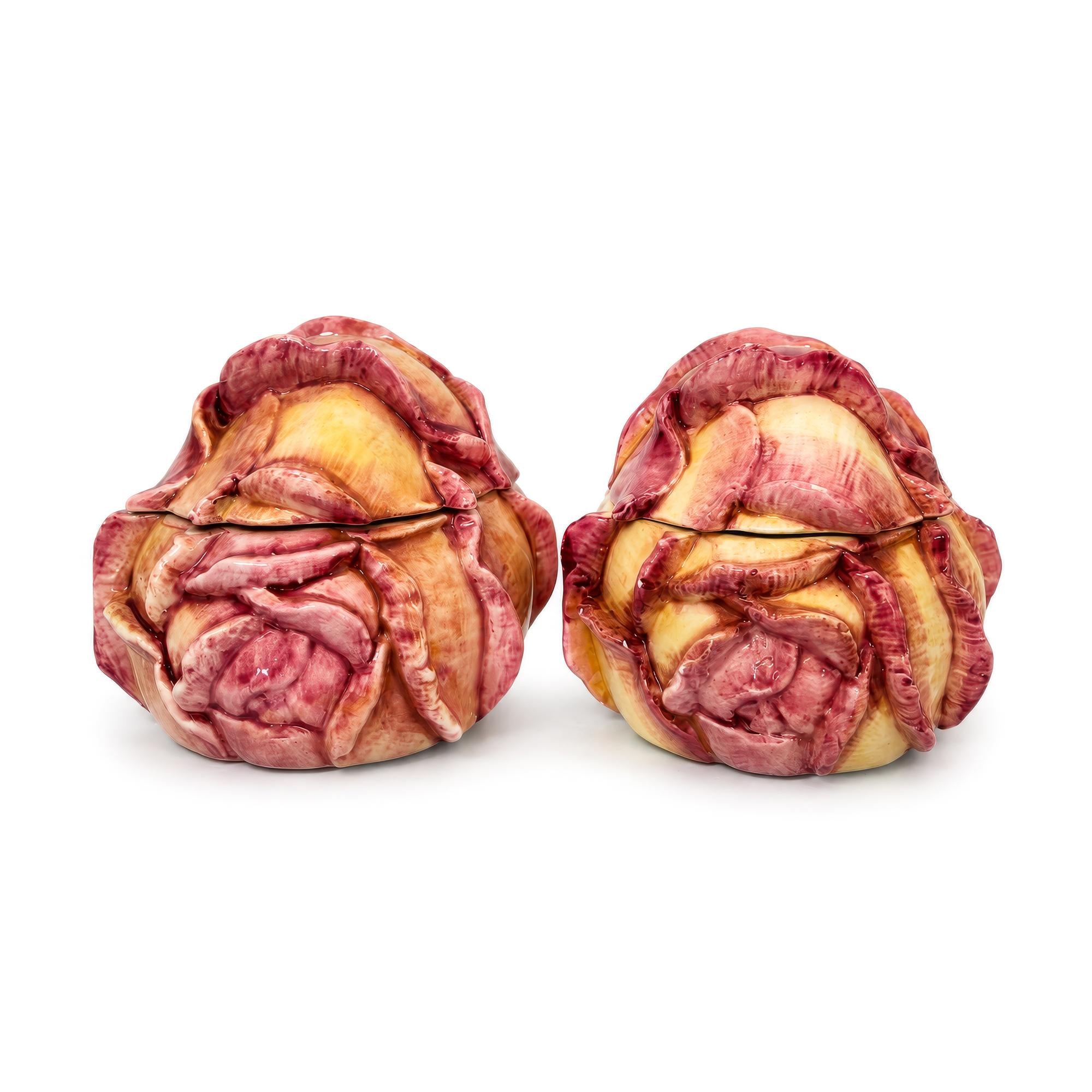 Pair of Vintage Vietri Hand-Painted Italian Artichoke Covered Bowls — image 2