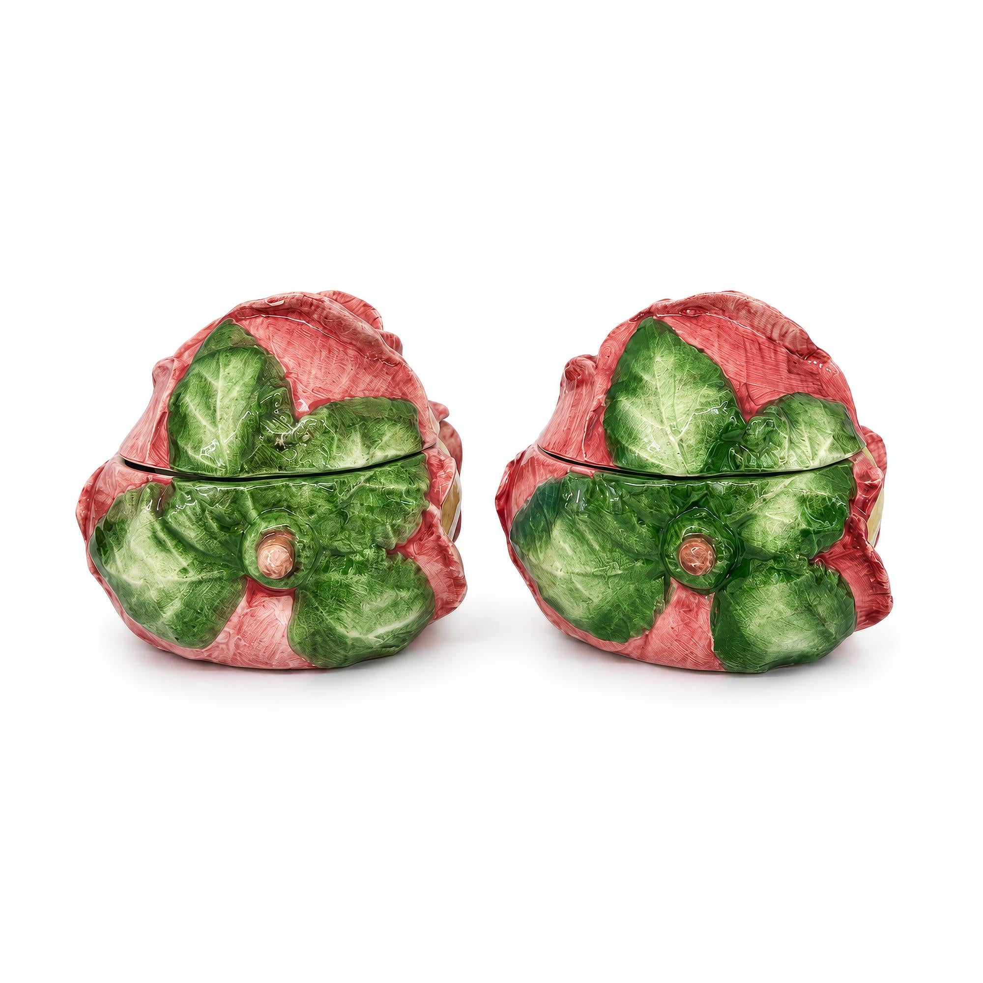 Pair of Vintage Vietri Hand-Painted Italian Artichoke Covered Bowls — image 3