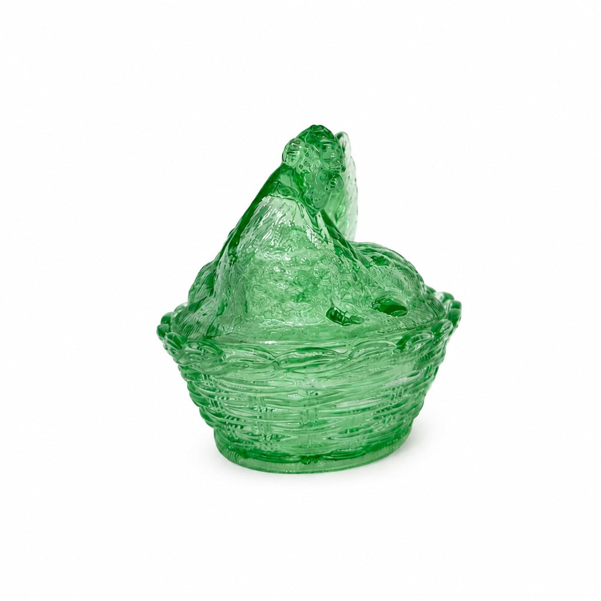 Green Pressed Glass Hen-on-Nest Candy Dish, Vintage Style Decor, USA — image 3