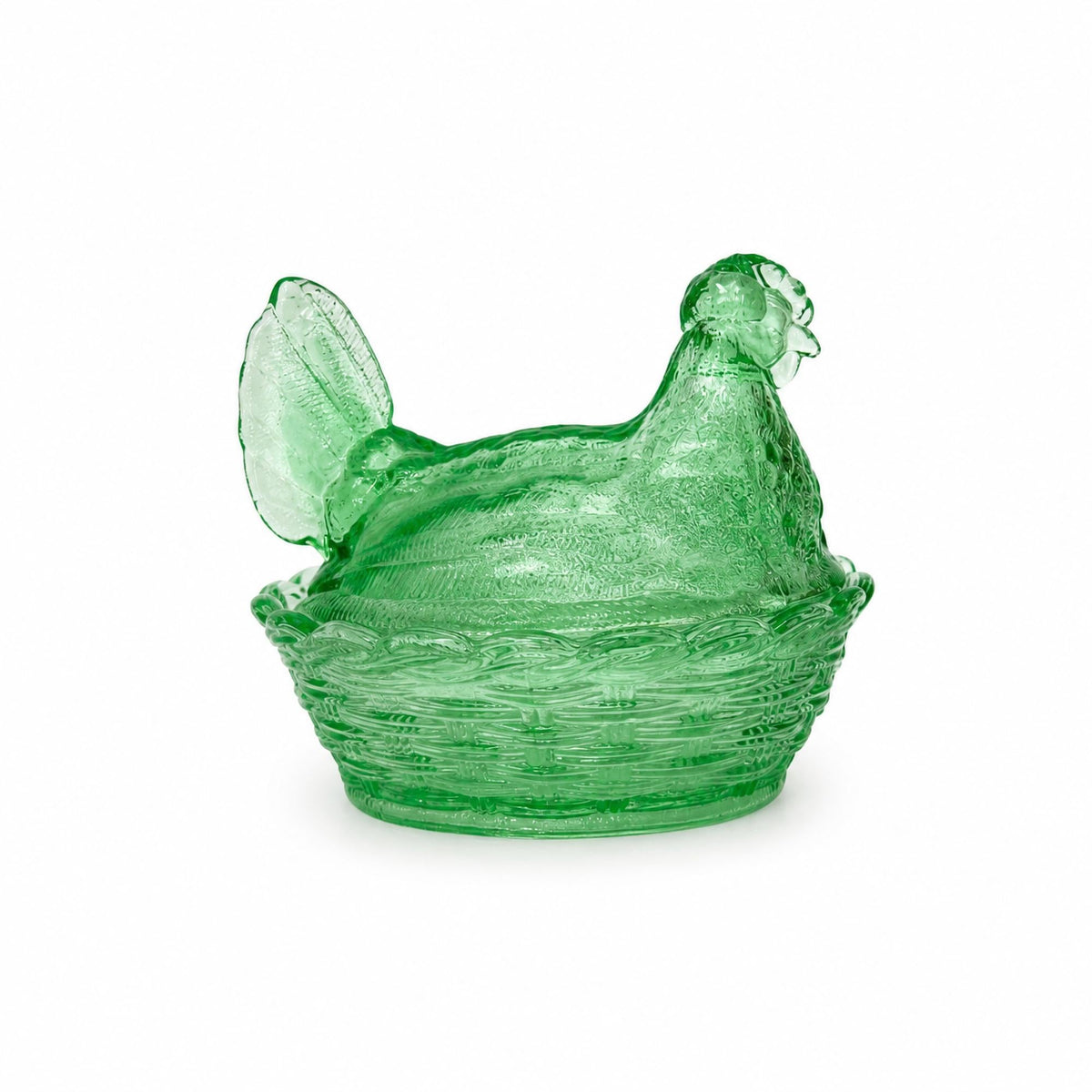 Green Pressed Glass Hen-on-Nest Candy Dish, Vintage Style Decor, USA — image 4