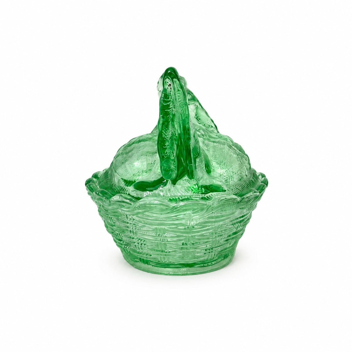 Green Pressed Glass Hen-on-Nest Candy Dish, Vintage Style Decor, USA — image 5